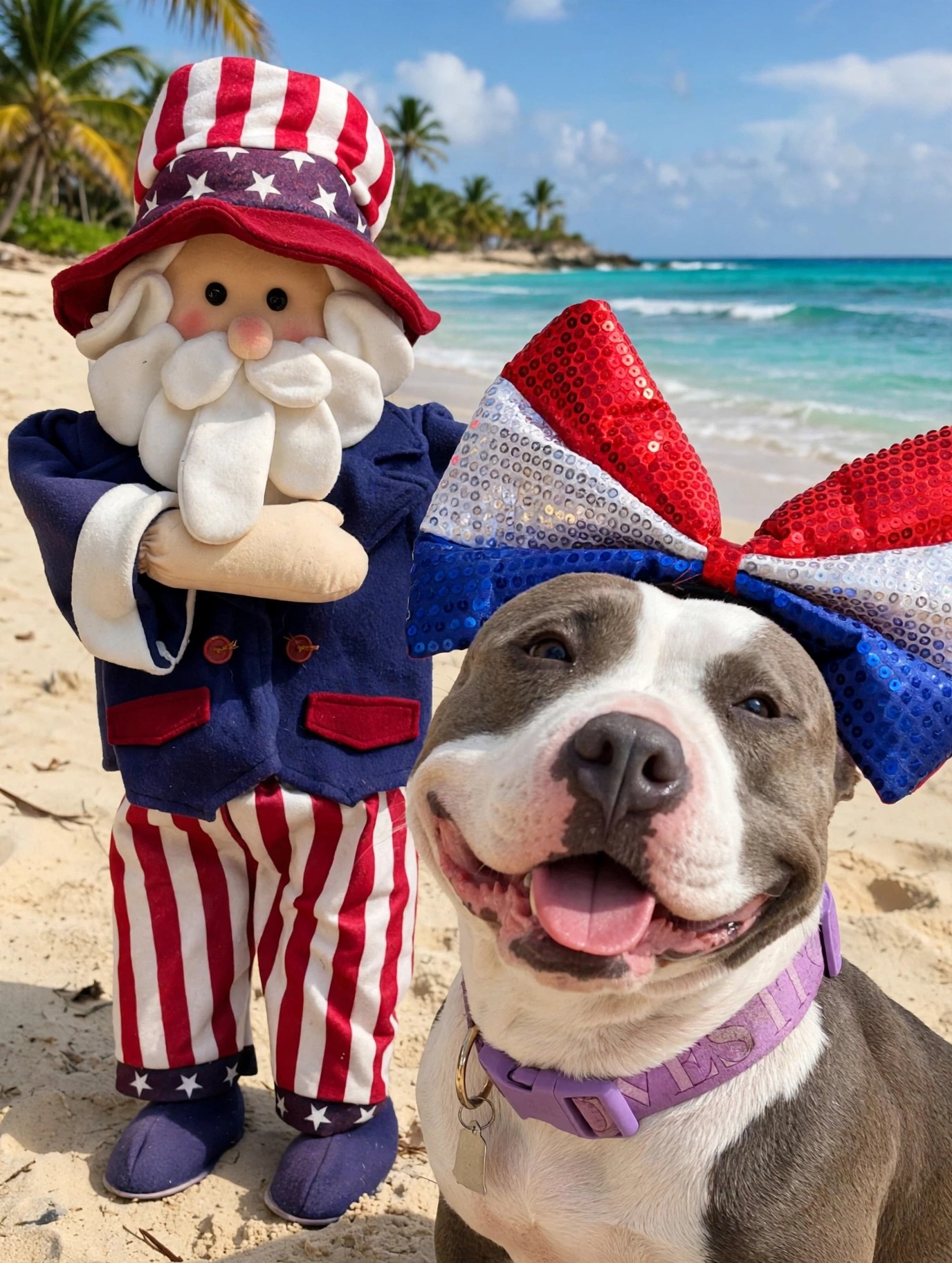 Lucy, mascot of Hands For Honduras, Inc. and Caribbean Cleanup, in her bow beside Uncle Sam
